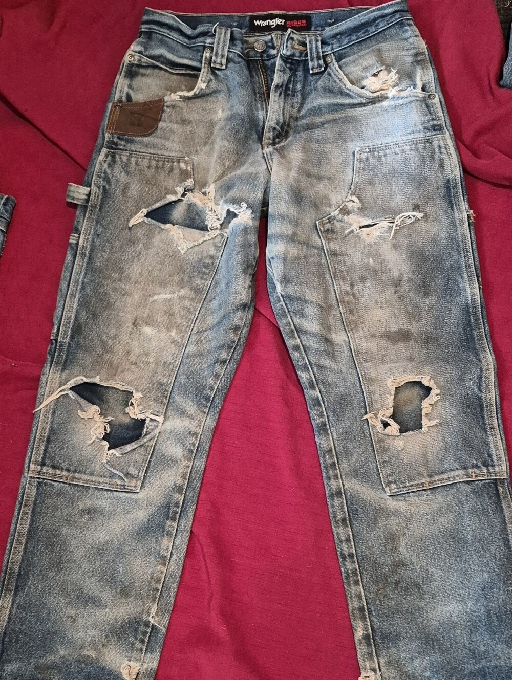 Wrangler RIGGS Men's Distressed/Thrashed Light Blue Ripped Relaxed Jeans